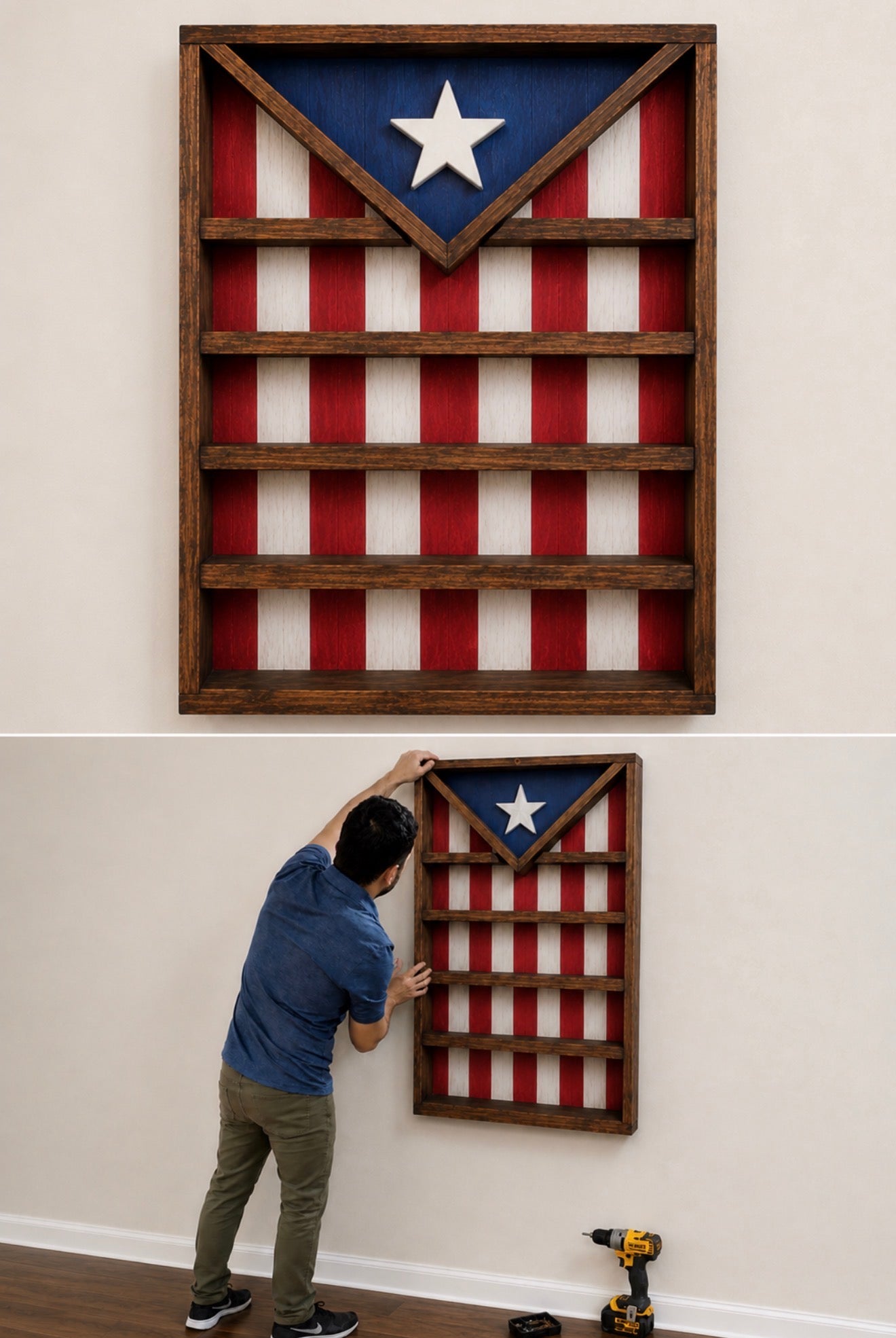 Shot glasses wall shelf with PR flag
