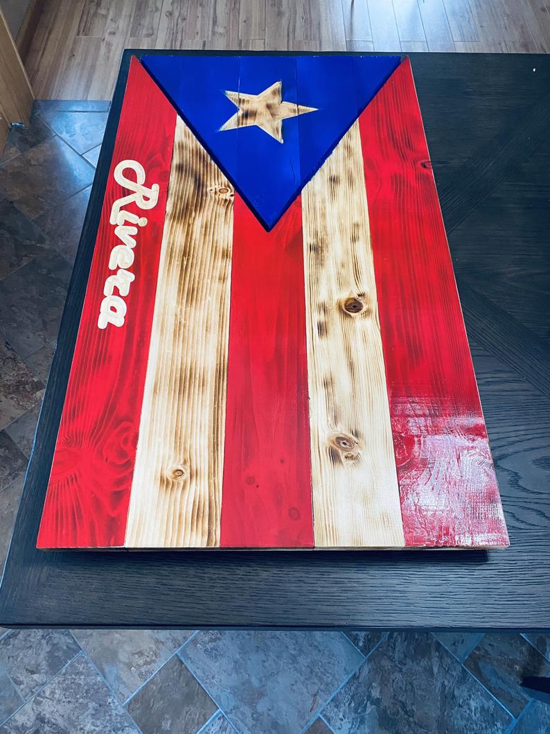 Pr Flag Letters Personalized Rectangular Rustic PR Flag β EngraveX LLC
